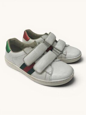 Gucci Kids White Leather Velcro Sneakers, Size 28 IT